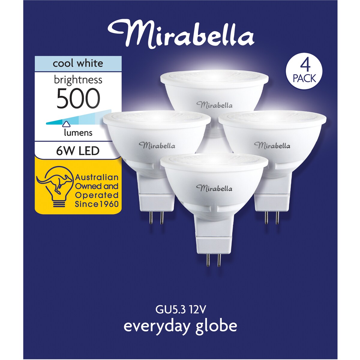 Mirabella LED GU5.3 6W 500Lm Cool White Light Globe 4 pack