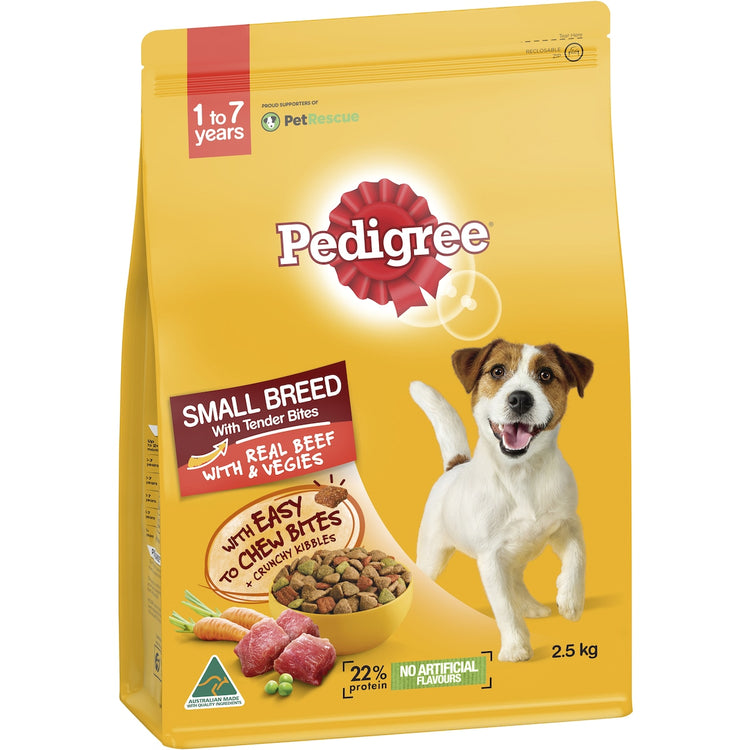 Pedigree Adult Small Breed Dry Dog Food With Real Beef & Veggies 2.5kg