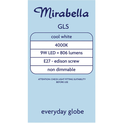 Mirabella LED GLS Edison Screw 9W 806lm Cool White Globe 2 pack