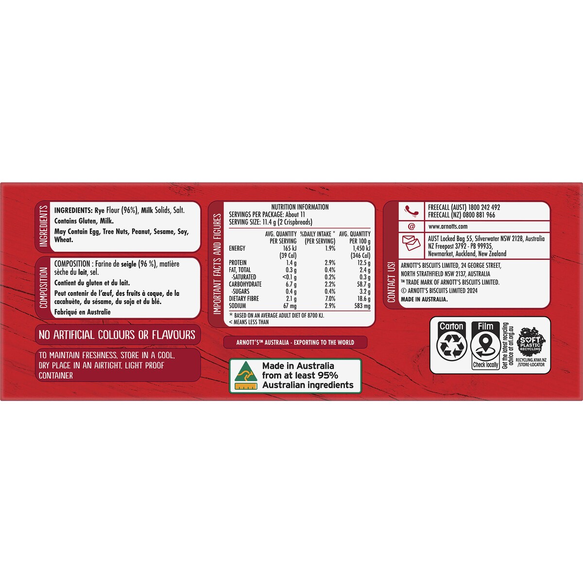 Arnott's Cruskits Rye Crispbreads 125g