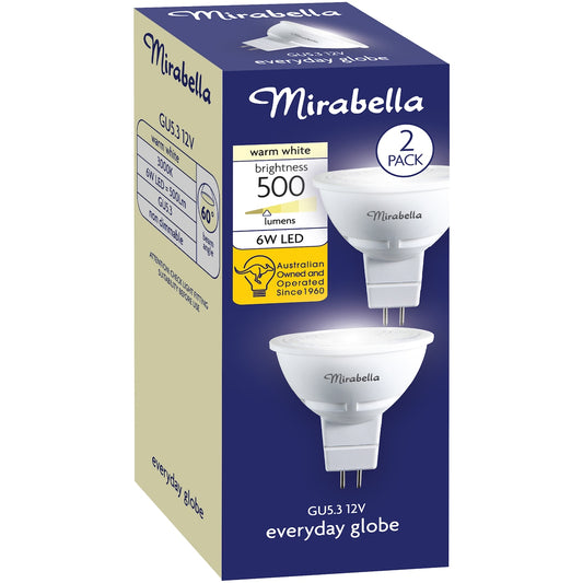 Mirabella 6w Led Gu5.3 12v Warm White Globe 2 Pack Each