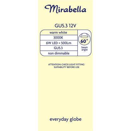 Mirabella 6w Led Gu5.3 12v Warm White Globe 2 Pack Each