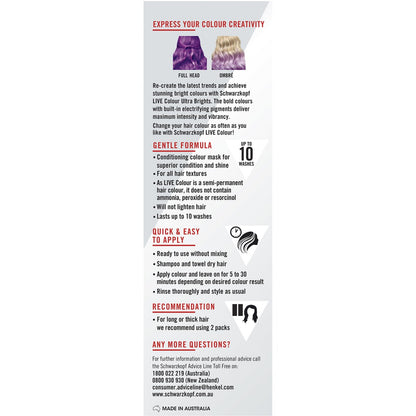 Schwarzkopf Live Colour Purple Hair Dye Magnetic Purple Semi Permanent each