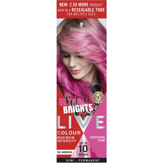 Schwarzkopf Live Colour Pink Hair Dye Shocking Pink Semi Permanent each