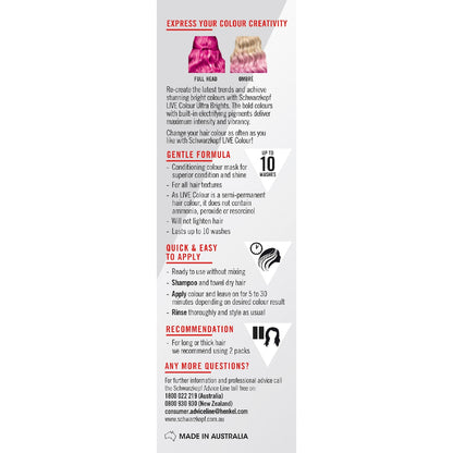 Schwarzkopf Live Colour Hair Dye Semi Permanent Shocking Pink Each