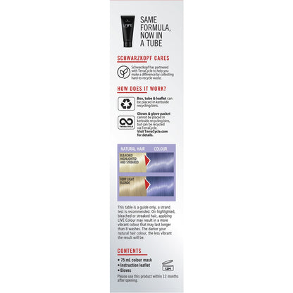 Schwarzkopf Live Colour Blue Hair Dye Dusty Lavender Semi Permanent each