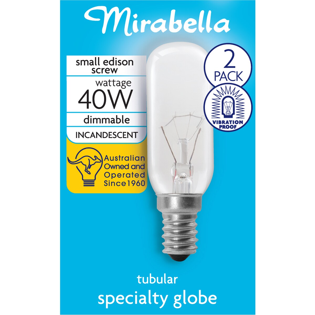 Mirabella Tubular SES 40W Clear Light Globe - 2 pack