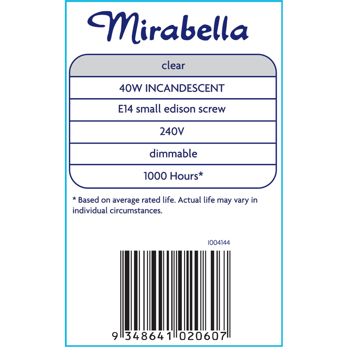 Mirabella Tubular SES 40W Clear Light Globe - 2 pack