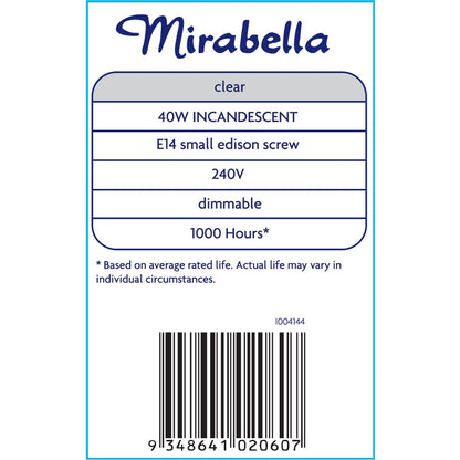 Mirabella Tubular SES 40W Clear Light Globe - 2 pack