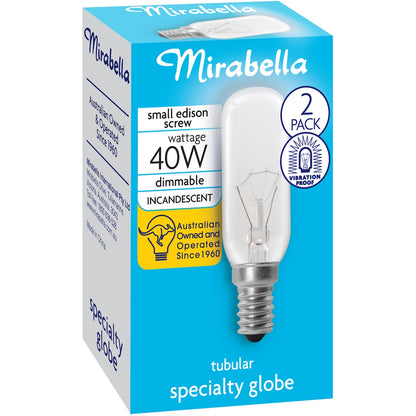 Mirabella Tubular SES 40W Clear Light Globe - 2 pack