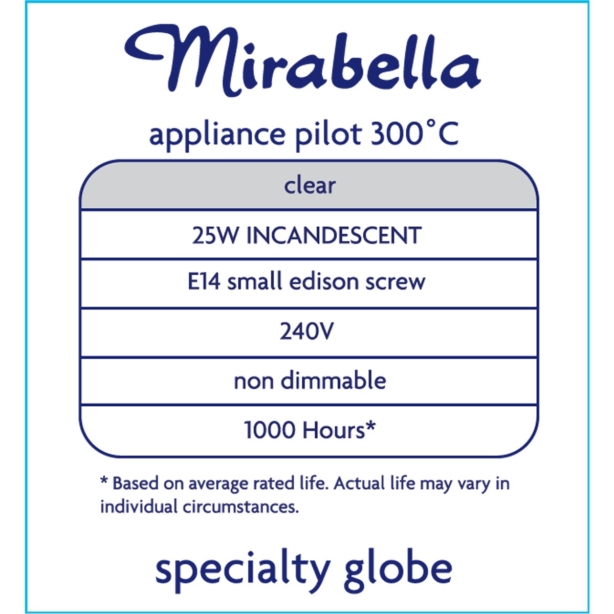 Mirabella Appliance Oven Clear Globe SES 25W 2 pack
