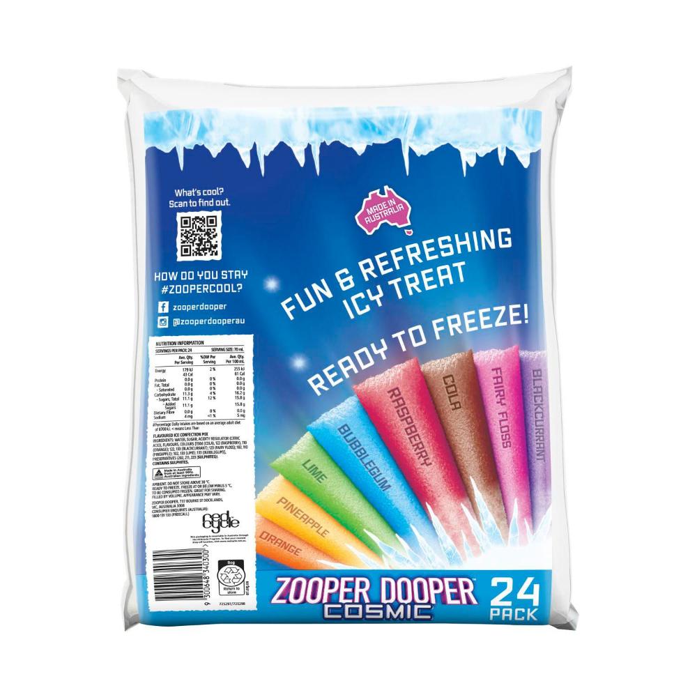 Zooper Dooper 8 Cosmic Flavours Water Ice 70mL Tubes - 24 pack