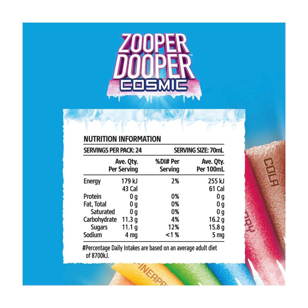 Zooper Dooper 8 Cosmic Flavours Water Ice 70mL Tubes - 24 pack