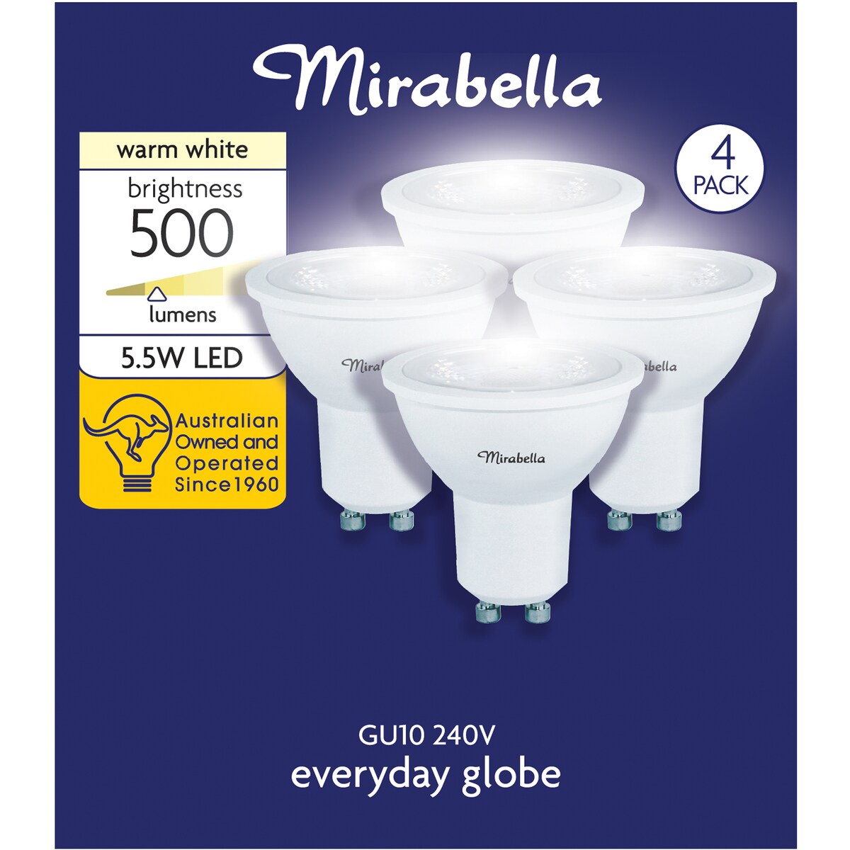 Mirabella LED GU10 5.5W 500lm Warm White Light Globe 4 pack