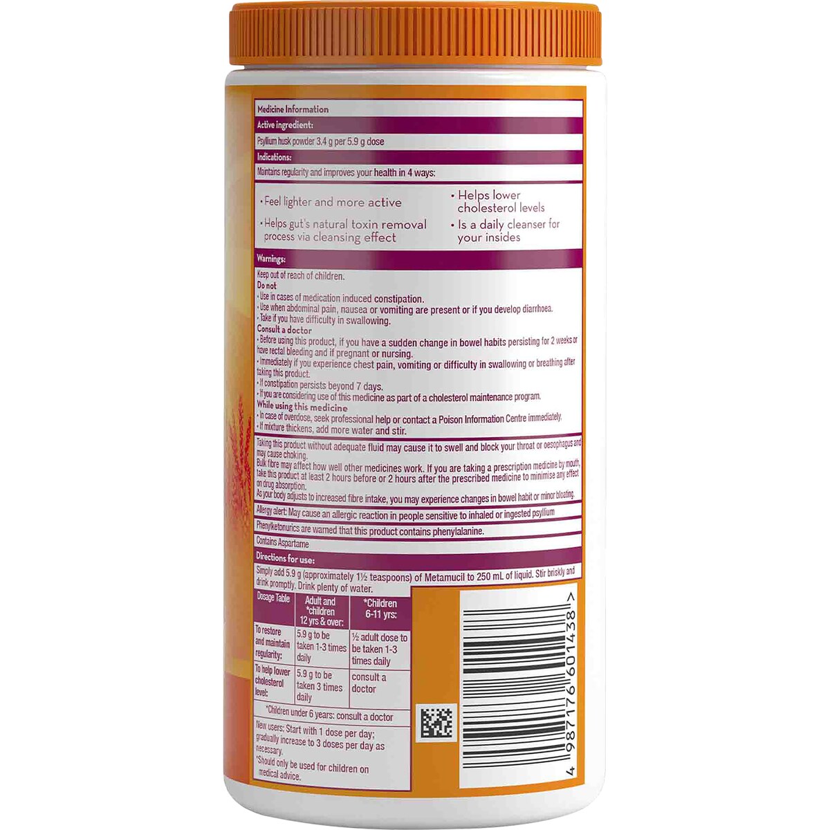 Metamucil Orange Smooth Fibre Powder 48 Doses 283g
