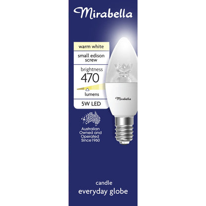 Mirabella Led Candle Ses 5w 470lm Clear Warm White 1 Pack
