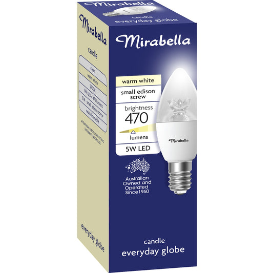 Mirabella Led Candle Ses 5w 470lm Clear Warm White 1 Pack