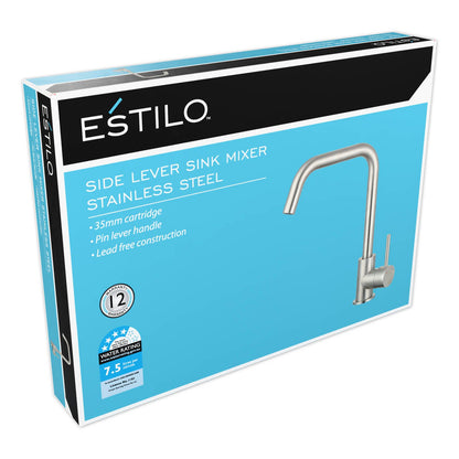 Estilo Side Lever Sink Mixer - Stainless Steel, Lead Free, 35mm Cartridge
