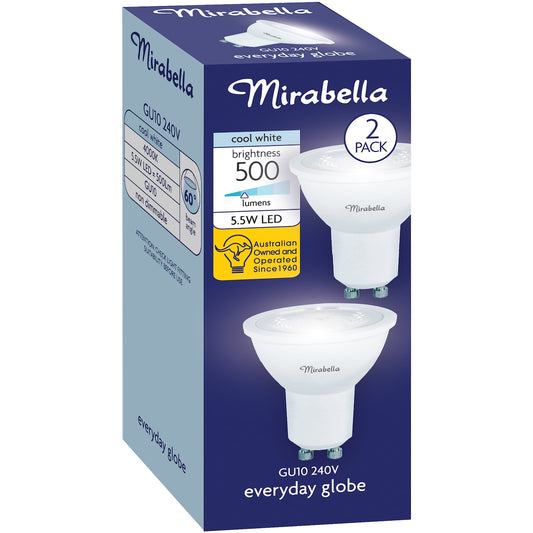 Mirabella LED GU10 5.5W 500lm Cool White Light Globe 2 pack