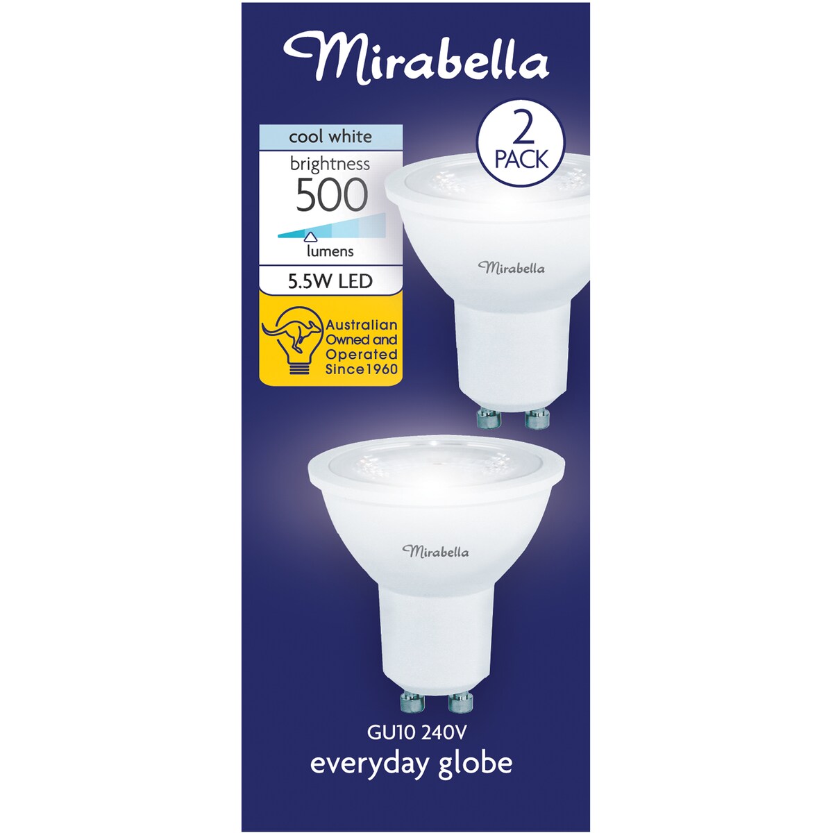 Mirabella LED GU10 5.5W 500lm Cool White Light Globe 2 pack