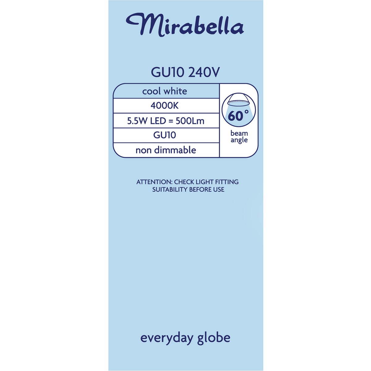 Mirabella LED GU10 5.5W 500lm Cool White Light Globe 2 pack