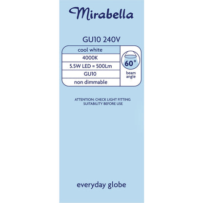 Mirabella LED GU10 5.5W 500lm Cool White Light Globe 2 pack