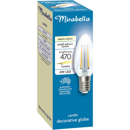 Mirabella Led Candle Filament Ses 4w 470lm Warm White 1 Pack