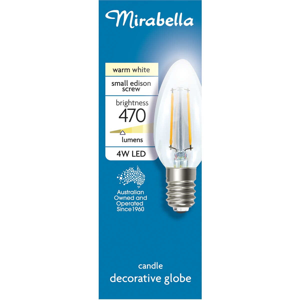 Mirabella Led Candle Filament Ses 4w 470lm Warm White 1 Pack