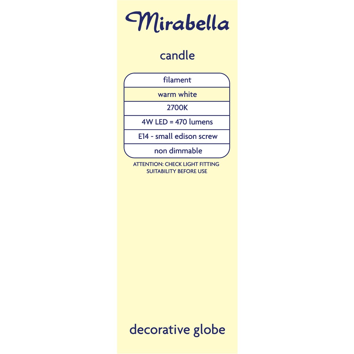 Mirabella Led Candle Filament Ses 4w 470lm Warm White 1 Pack