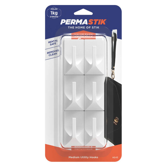 Permastik Medium Utility Hooks Holds 1kg 6 Pack