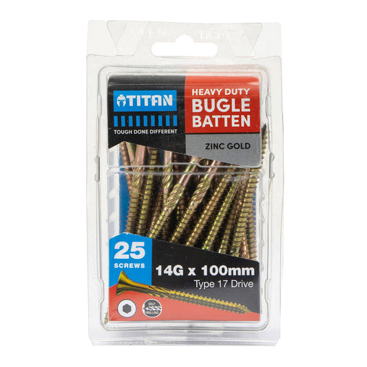 Titan Timber Bugle Batten Screw - 14g x 100mm - Zinc Gold - 25 Pack