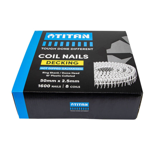 Titan Collated Coil Nail Dome Ring - 50 x 2.5mm - 1600 Pack