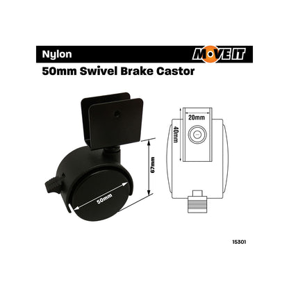 Move It Nylon U Bracket Swivel Plate Castor - 50mm - 2 Pack