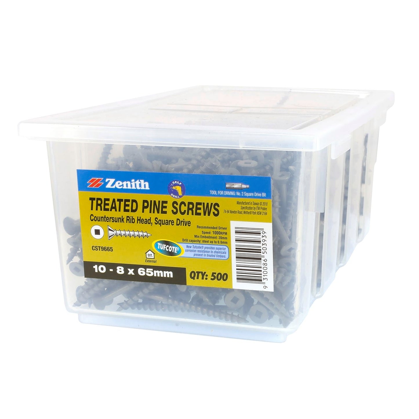 Zenith Treated Pine Screws - 8g x 65mm - 500 Pack
