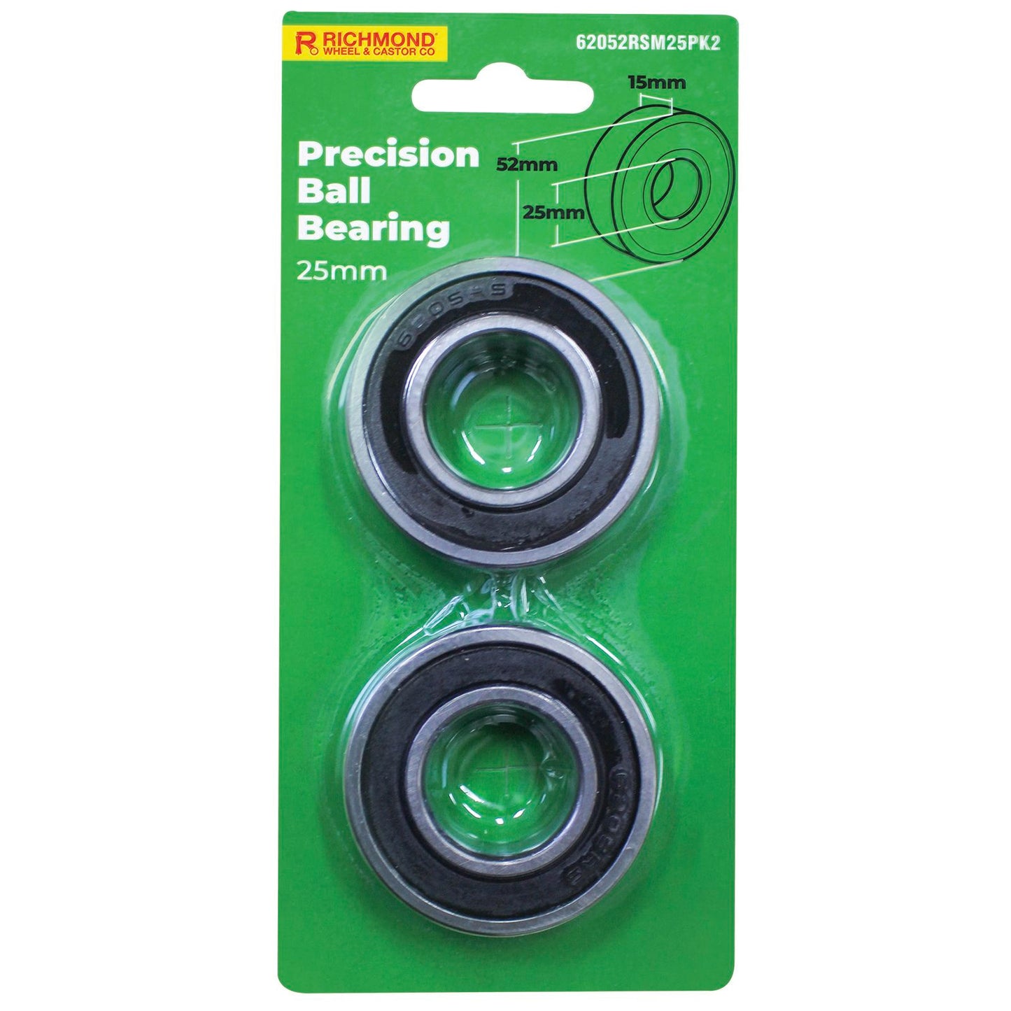 Richmond Rubber Sealed Precision Bearings - 52 x 25 x 15mm - 2 Pack