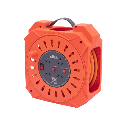 Click Heavy Duty Orange and Grey Cable Reel - 20m - 4 Outlet