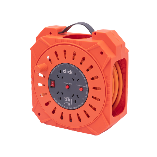 Click 4 Outlets 20m Cable Reel Orange & Grey