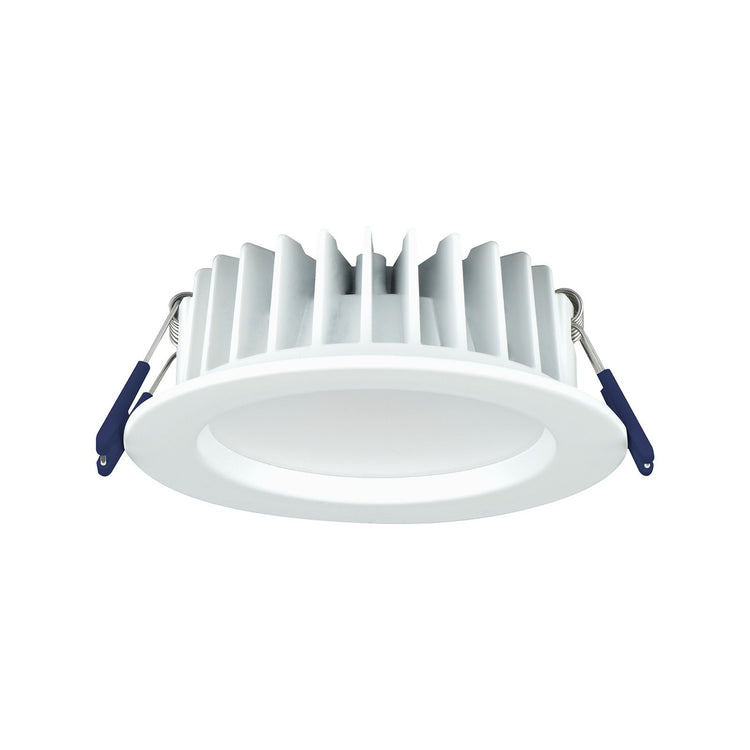 Deta 9w IP44 Tri Colour Dimmable LED Downlight White Metal Fascia Low Recessed Lens Design