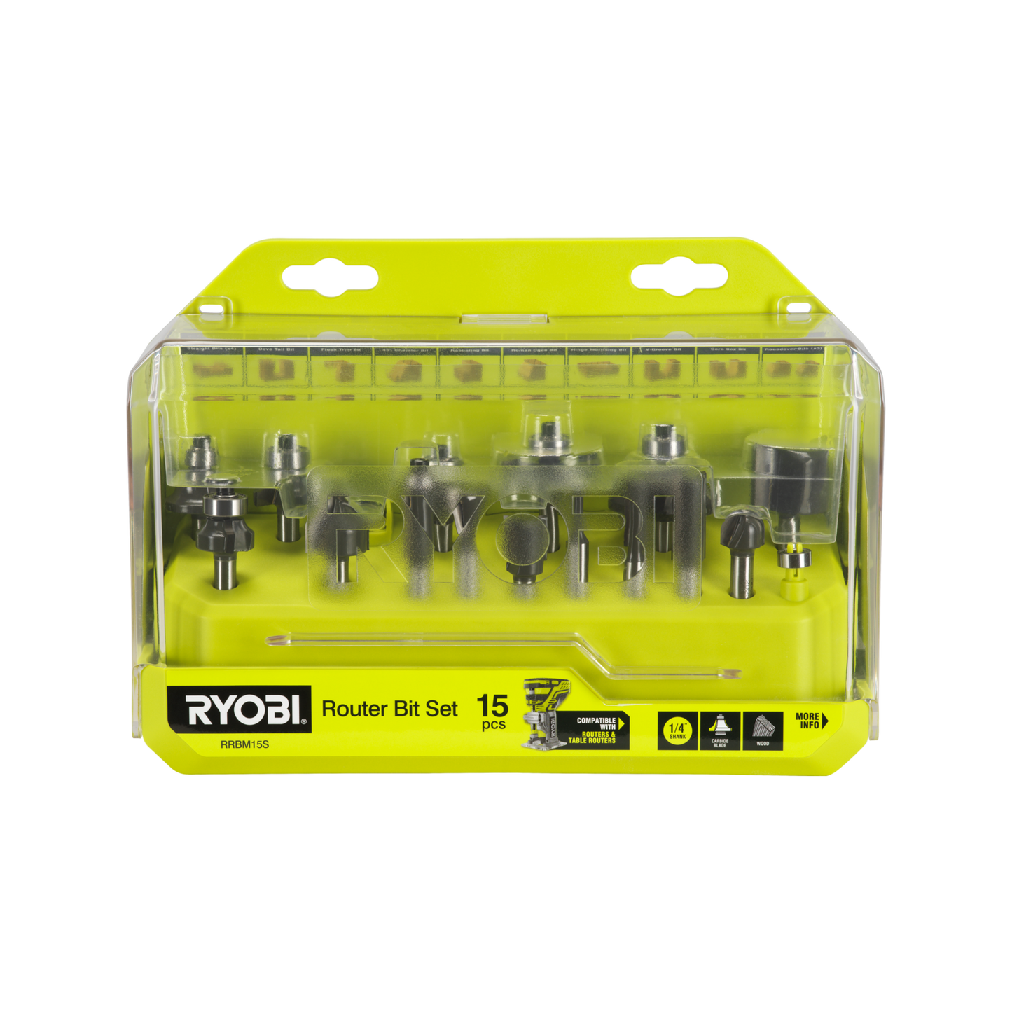 Ryobi Mixed Router Bit Set - RRBM15S - 1/4" Shank - 15 Piece