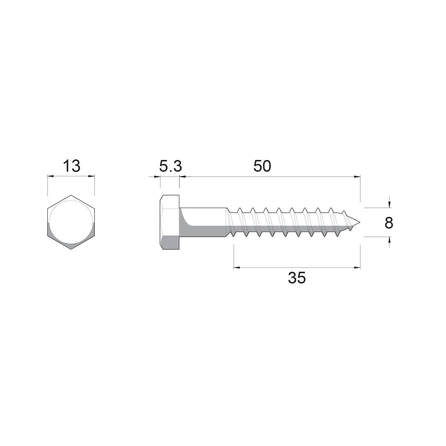 Zenith Hot Dip Galvanised Hex Head Coach Screws - M8 x 50mm - 25 Pack