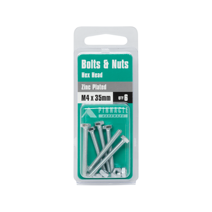Pinnacle Hex Head Bolts and Nuts - M4 x 35mm - 6 Pack