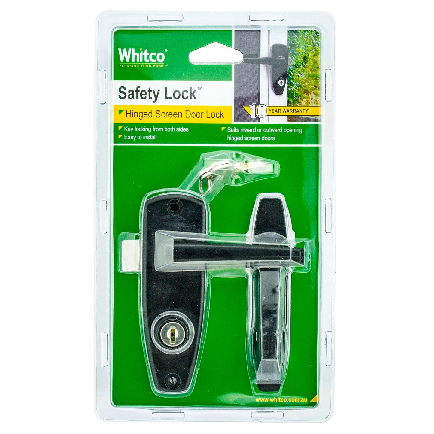 Whitco Keyed Hinged Screen Door Lock - 20mm - Black