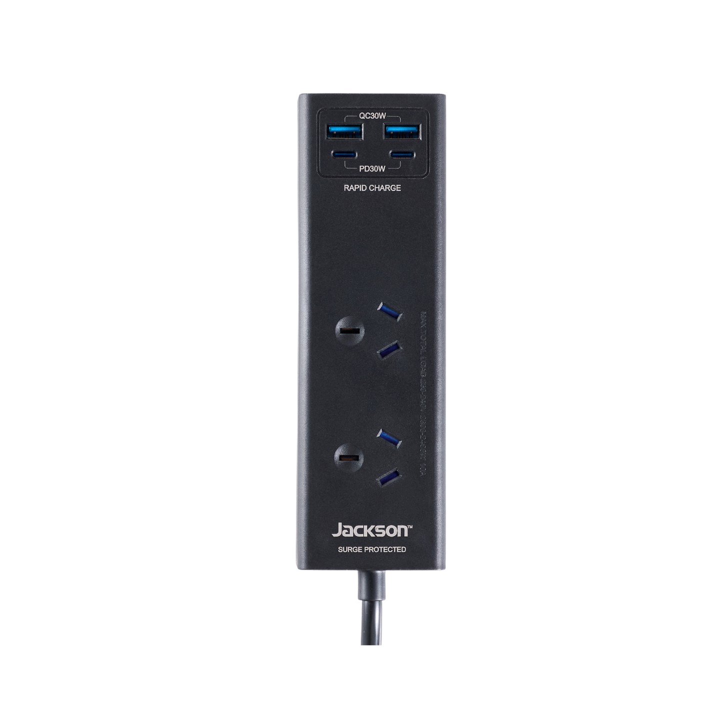 Jackson Portable Powerboard - 2 Outlet - 2x USB-A, 2x USB-C - 30W - Black