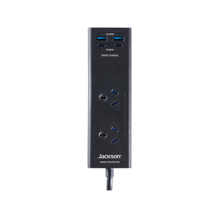 Jackson Portable Powerboard - 2 Outlet - 2x USB-A, 2x USB-C - 30W - Black