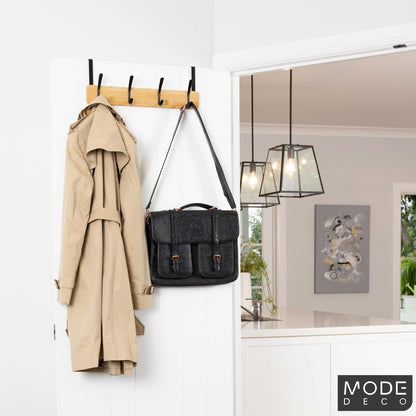 Mode 4 Bamboo Over Door Hanger - 5 Black Hooks - 450mm x 70mm x 45mm