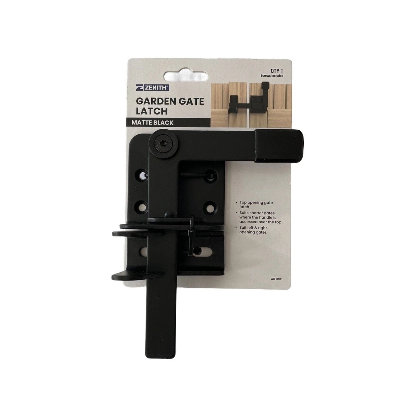 Zenith Garden Gate Latch - Top Opening - 120 x 150mm - Matte Black