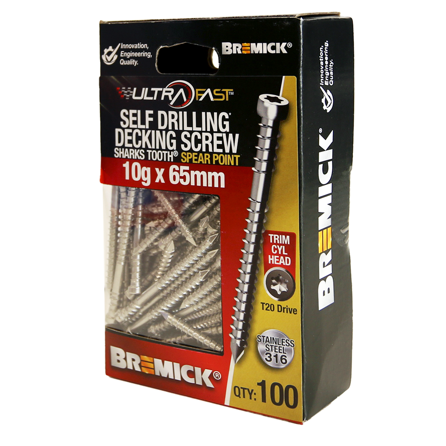 Bremick Ultrafast Trim Head Screws - 10g x 65mm - Stainless Steel 316 - 100 Pack