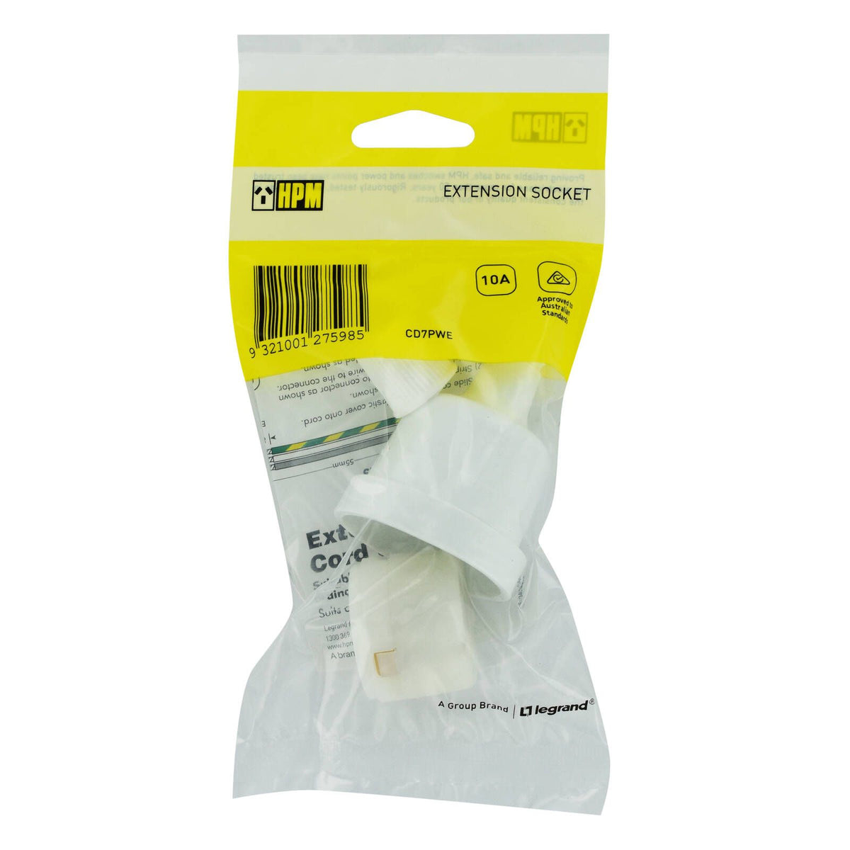 HPM White Socket Plug Extension 10A