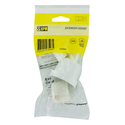 HPM White Socket Plug Extension - 10A