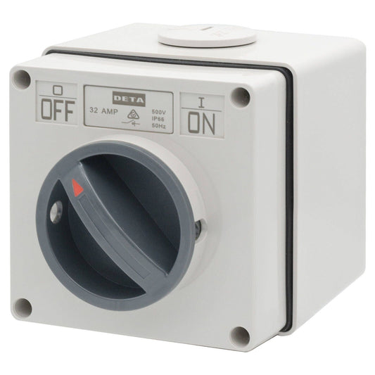 Deta IP66 Weatherproof 3 Pole Isolator - 32A - Grey